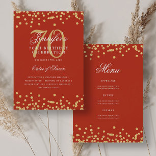 Elegant 70th Birthday Program Menu Gold Red