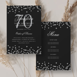 Elegant 70th Birthday Program Menu Silver Black