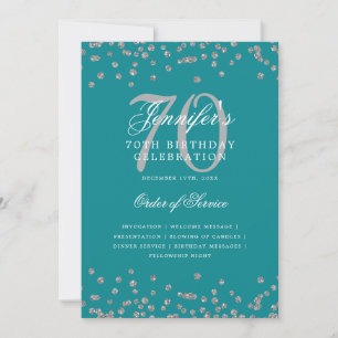 Elegant 70th Birthday Program Menu Silver Teal 
