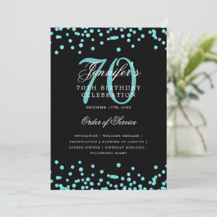 Elegant 70th Birthday Program Menu Teal Black 