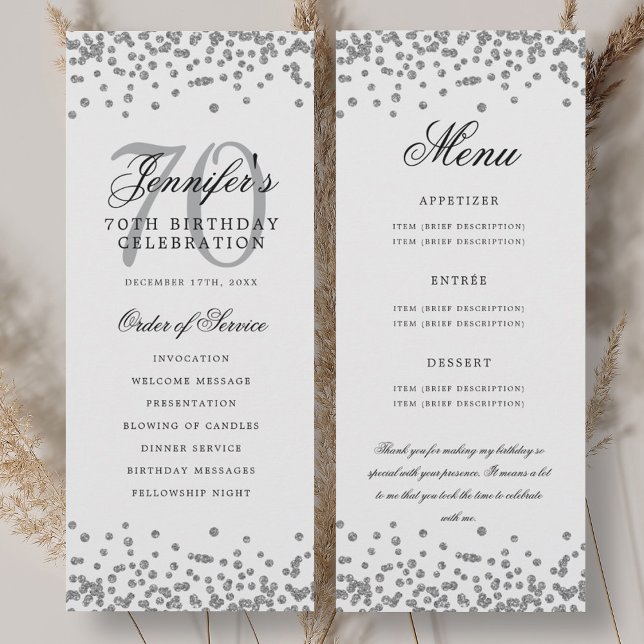 Elegant 70th Birthday Program Menu Thank U Silver  (Elegant 70th Birthday Program Menu Thank U Silver )