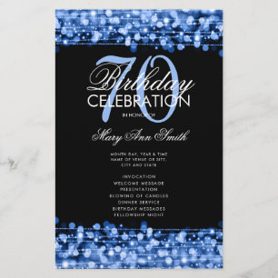 Elegant 70th Birthday Program Navy w/ Menu