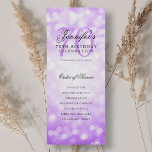 Elegant 70th Birthday Program Purple Bokeh