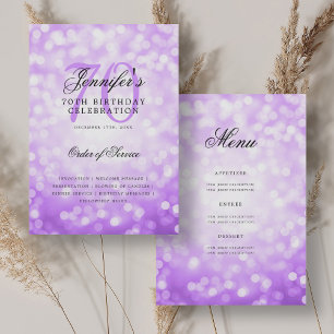 Elegant 70th Birthday Program Purple Bokeh Menu