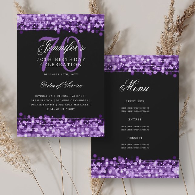 Elegant 70th Birthday Program Purple w/ Menu (Elegant 70th Birthday Program Purple w/ Menu)