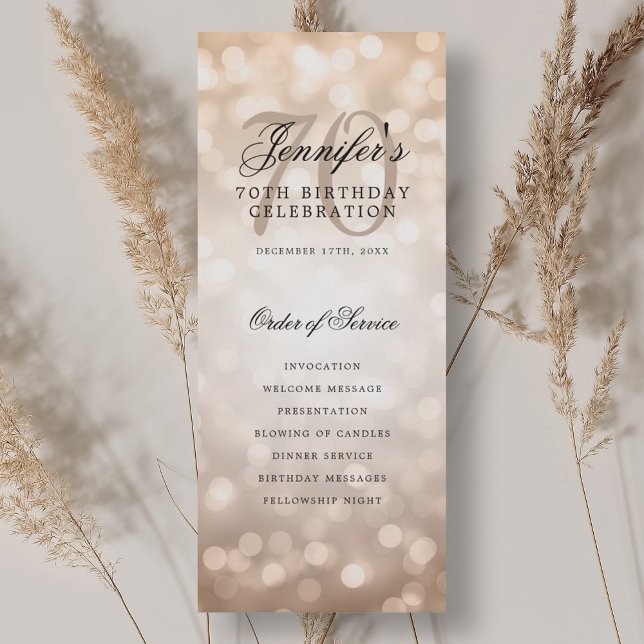 Elegant 70th Birthday Program Rose Gold Bokeh (Elegant 70th Birthday Program Rose Gold Bokeh)