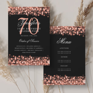 Elegant 70th Birthday Program Rose Gold w/ Menu