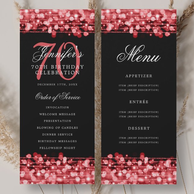 Elegant 70th Birthday Program Ruby Red w/ Menu (Elegant 70th Birthday Program Ruby Red w/ Menu)