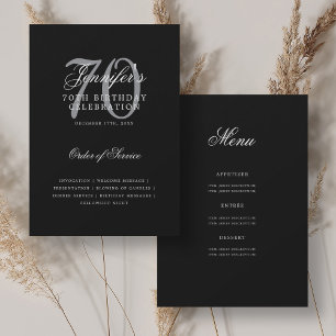 Elegant 70th Birthday Program Silver Black w/ Menu