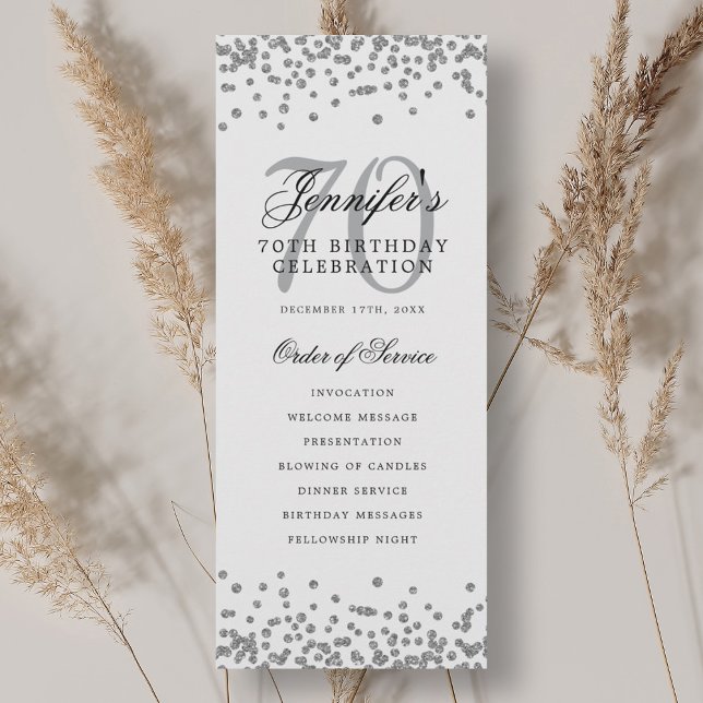 Elegant 70th Birthday Program Silver Confetti (Elegant 70th Birthday Program Silver Confetti)