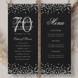 Elegant 70th Birthday Program Silver Menu Black 