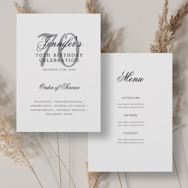 Elegant 70th Birthday Program Silver w/ Menu (Elegant 70th Birthday Program Silver w/ Menu)