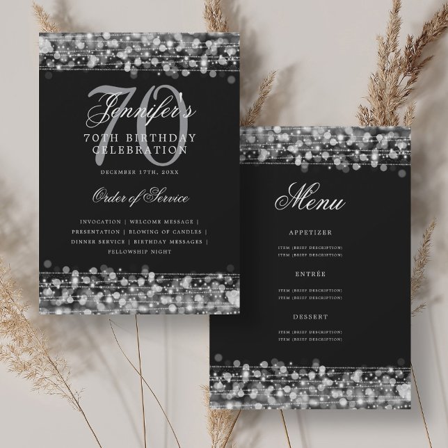 Elegant 70th Birthday Program Silver w/ Menu (Elegant 70th Birthday Program Silver w/ Menu)