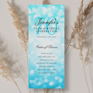 Elegant 70th Birthday Program Turquoise Bokeh