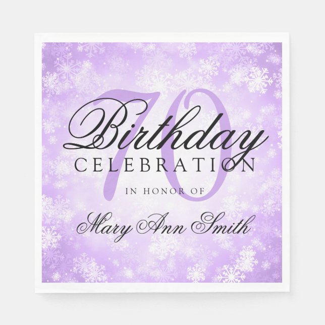 Elegant 70th Birthday Purple Winter Wonderland Napkin (Front)