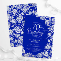 Elegant 70th Birthday Royal Blue Silver Roses