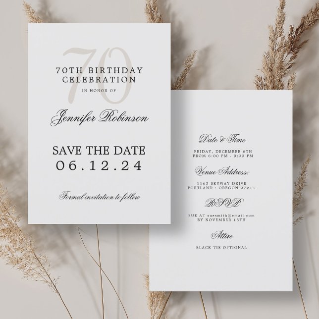 Elegant 70th Birthday Save the Date w/ Details Invitation (Elegant 70th Birthday Save the Date w/ Details Invitation)
