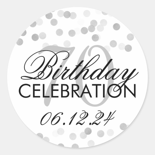 Elegant 70th Birthday Silver Foil Glitter Lights Classic Round Sticker (Front)