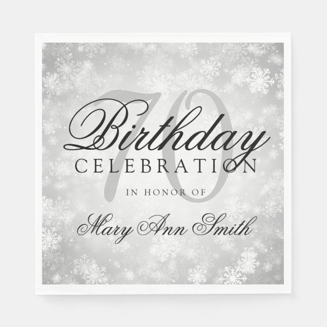 Elegant 70th Birthday Silver Winter Wonderland Napkin (Front)