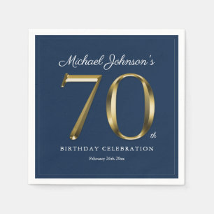 Elegant 70th Birthday Solid Gold Text Navy Blue Napkin