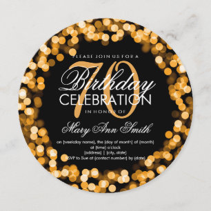 Elegant 70th Birthday Sparkling Lights Gold Invitation
