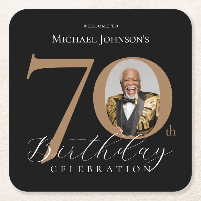 Elegant 70th Birthday Square Paper Coaster (Front)