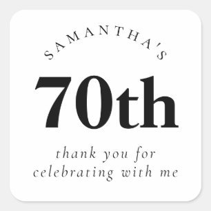 Elegant 70th Party Black and White Thank You Square Sticker