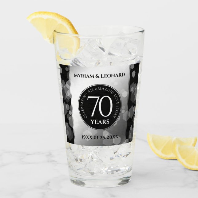 Elegant 70th Platinum Wedding Anniversary Glass (Front Ice)
