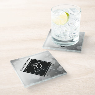 Elegant 70th Platinum Wedding Anniversary Glass Coaster