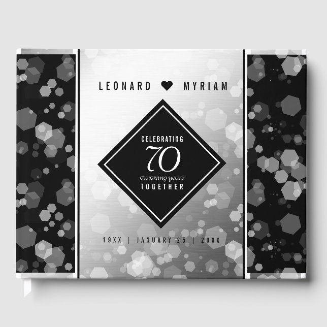 Elegant 70th Platinum Wedding Anniversary Guest Book (Front)