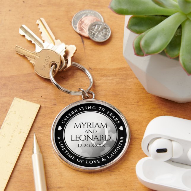 Elegant 70th Platinum Wedding Anniversary Key Ring (Desk)
