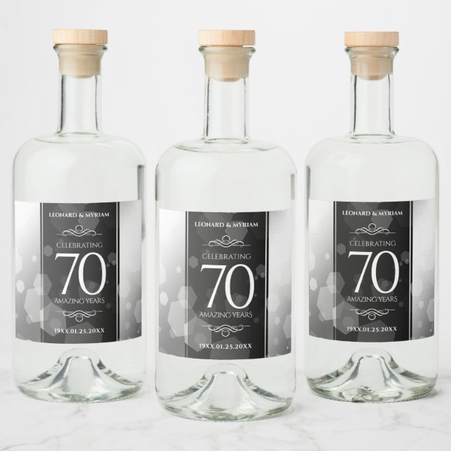 Elegant 70th Platinum Wedding Anniversary Liquor Bottle Label (Bottles)