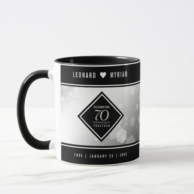 Elegant 70th Platinum Wedding Anniversary Mug (Left)