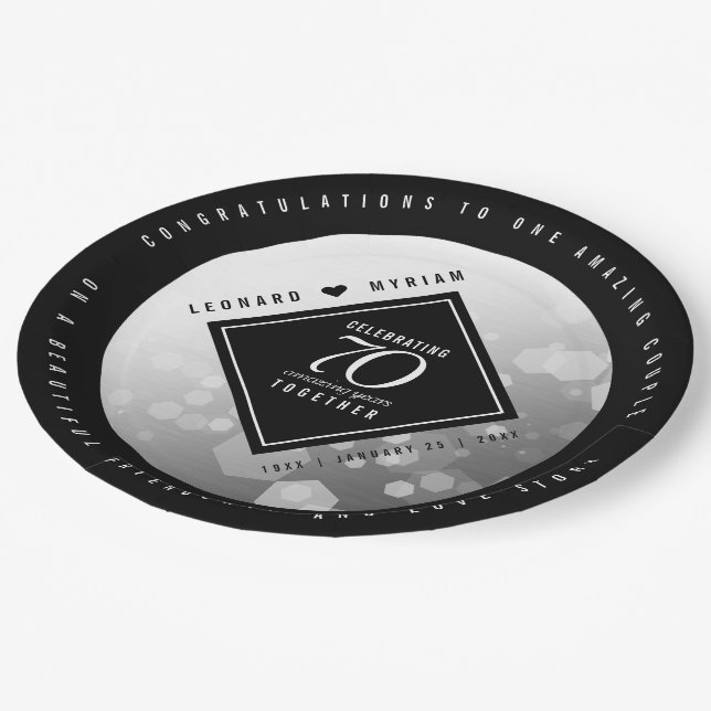 Elegant 70th Platinum Wedding Anniversary Paper Plate (Angled)