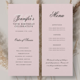 Elegant 70th Program Blush Pink Menu+Thank You