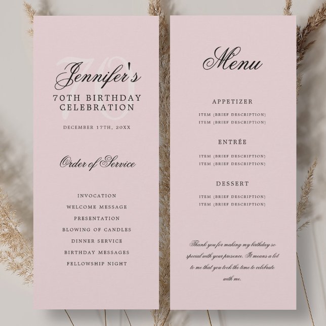 Elegant 70th Program Blush Pink Menu+Thank You (Elegant 70th Program Blush Pink Menu+Thank You)