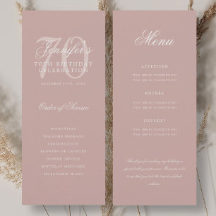 Elegant 70th Program Dusty Rose Menu+Thank You