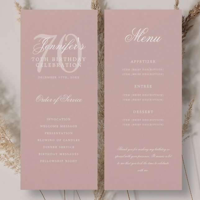 Elegant 70th Program Dusty Rose Menu+Thank You (Elegant 70th Program Dusty Rose Menu+Thank You)