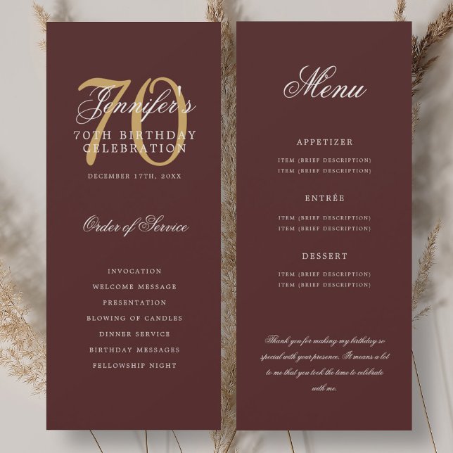 Elegant 70th Program Gold Burgundy Menu+Thank You (Elegant 70th Program Gold Burgundy Menu+Thank You)