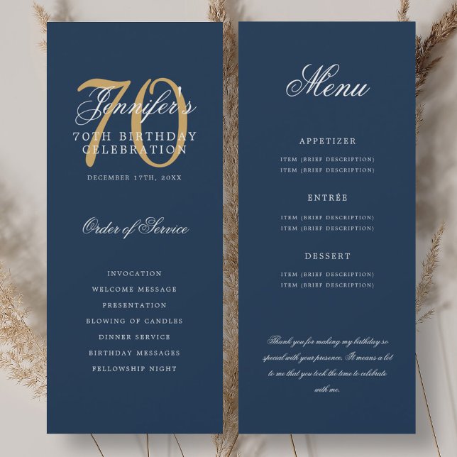 Elegant 70th Program Gold Navy Blue Menu+Thank You (Elegant 70th Program Gold Navy Blue Menu+Thank You)