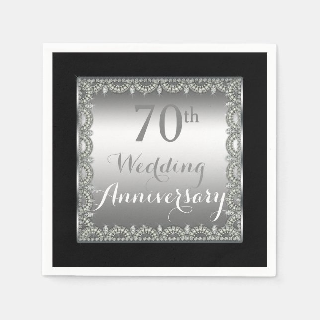 Elegant 70th Silver and Diamonds Anniversary Napkin (Front)