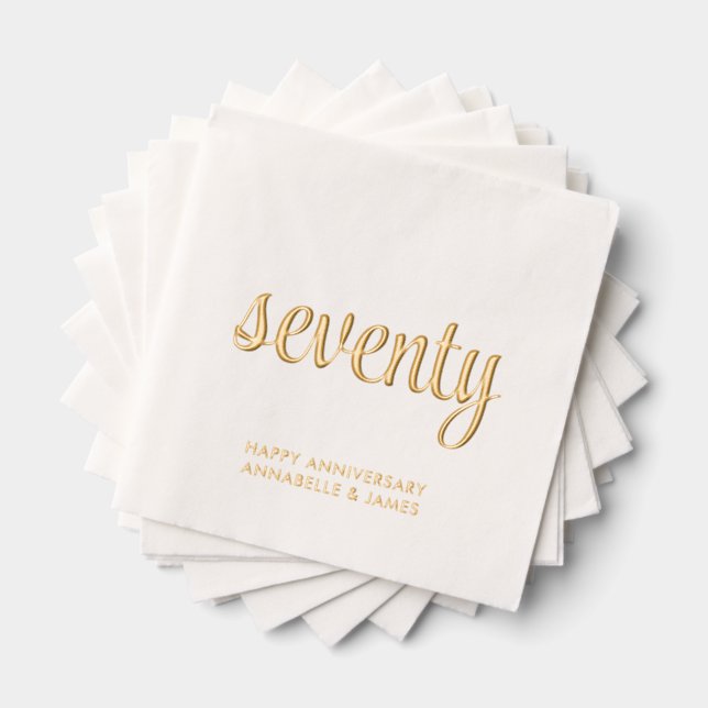 Elegant 70th Wedding Anniversary Gold Foil Napkins (Insitu (Stacked))