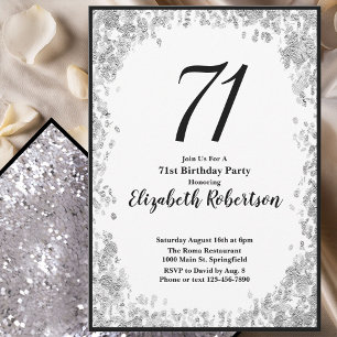 Elegant 71st Birthday Invitation For Her in Silver