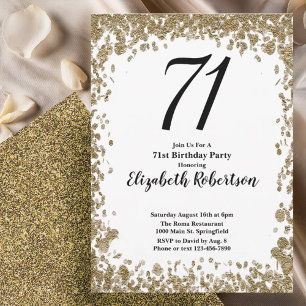 Elegant 71st Birthday Invitation With Gold Sequins