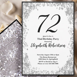 Elegant 72nd Birthday Invitation For Her in Silver