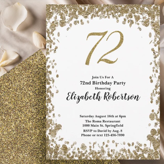 Elegant 72nd Birthday Invitation With Gold Sequins (Creator Uploaded)