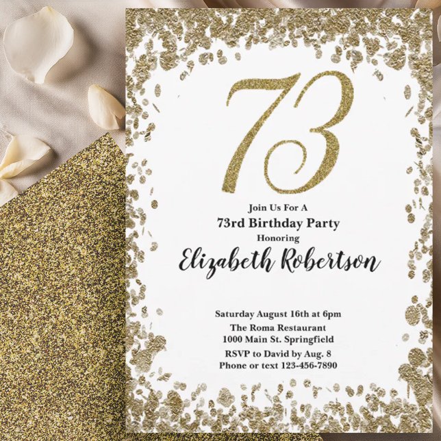 Elegant 73rd Birthday Invitation With Gold Sequins (Creator Uploaded)