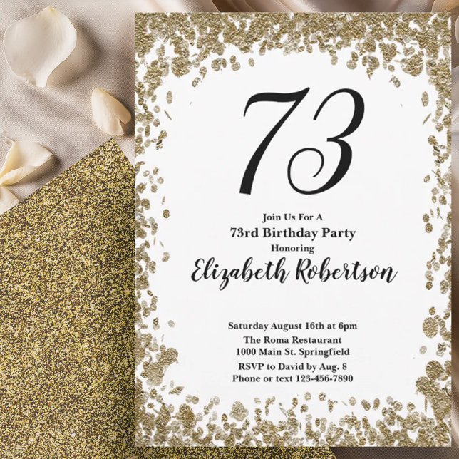 Elegant 73rd Birthday Invitation With Gold Sequins (Creator Uploaded)