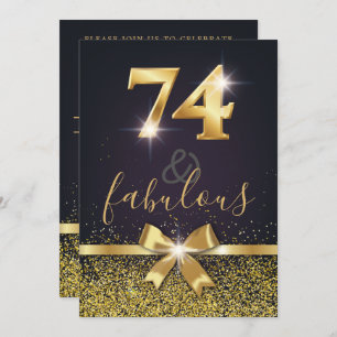 Elegant 74 & Fabulous Gold Glitter 74th Birthday Invitation
