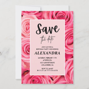 Elegant 74th birthday Pink Rose Save the date Invitation